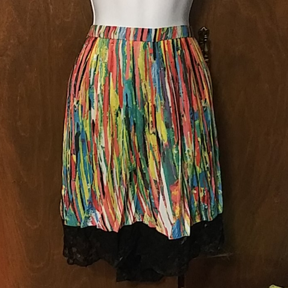 NWT PRABAL GURUNG PLEATED / LACE COLORED SKIRT